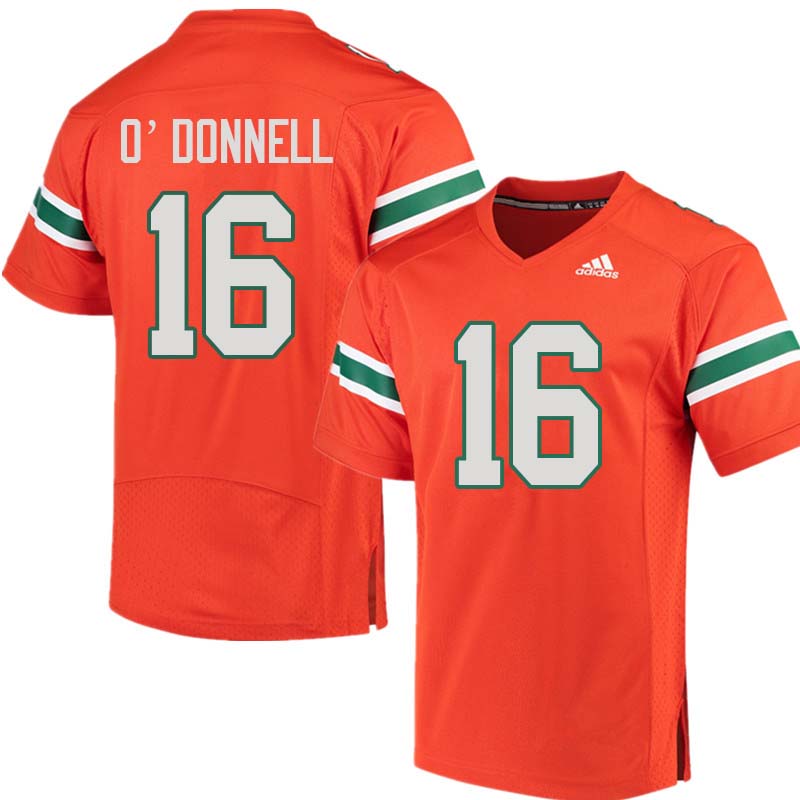 Adidas Miami Hurricanes #16 Pat O'Donnell College Football Jerseys Sale-Orange - Click Image to Close